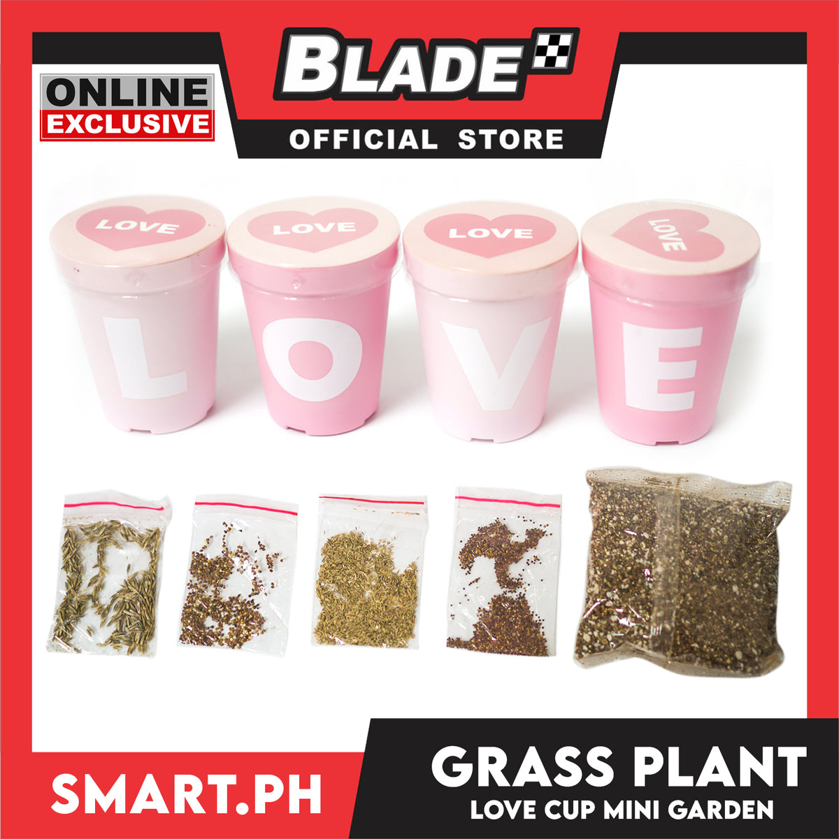 Gifts Plant Grass Love 3pcs Set with Artificial Soil and Seeds (Assorted Color and Design)