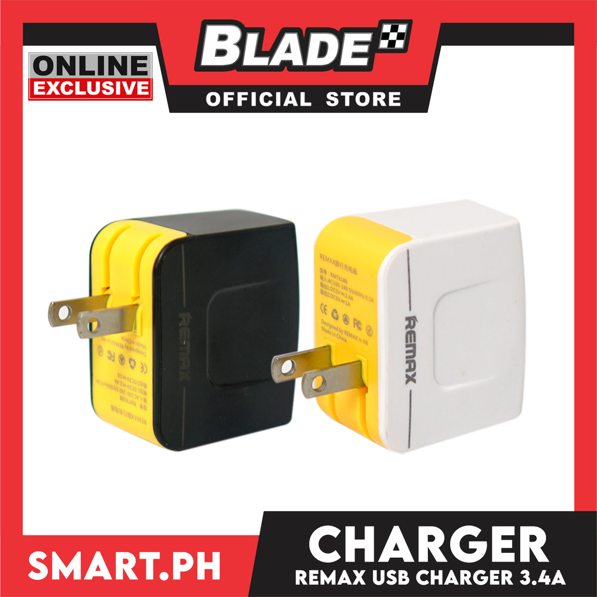 Gifts Remax USB Charger 3.4A 2Port (Assorted Colors)