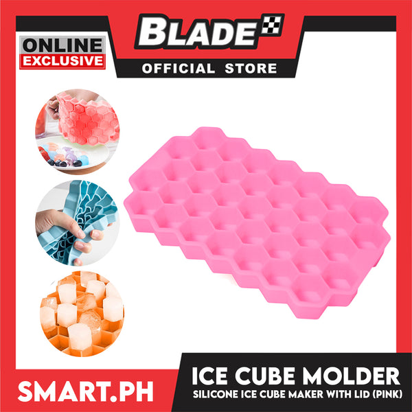 Silicone Ice Cube Ready Stock Ice Tray with Lid 37 Cell Honeycomb Shape Ice Cube Molder (Pink)