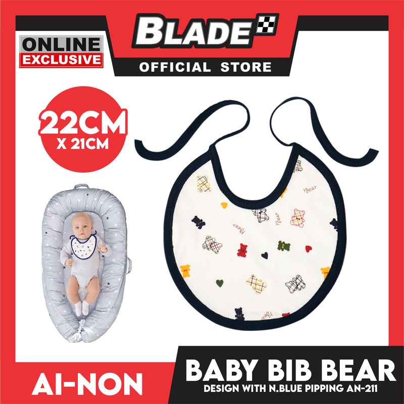 Ainon Baby Bib Bear Design with Red Pipping AN-211B (Blue)