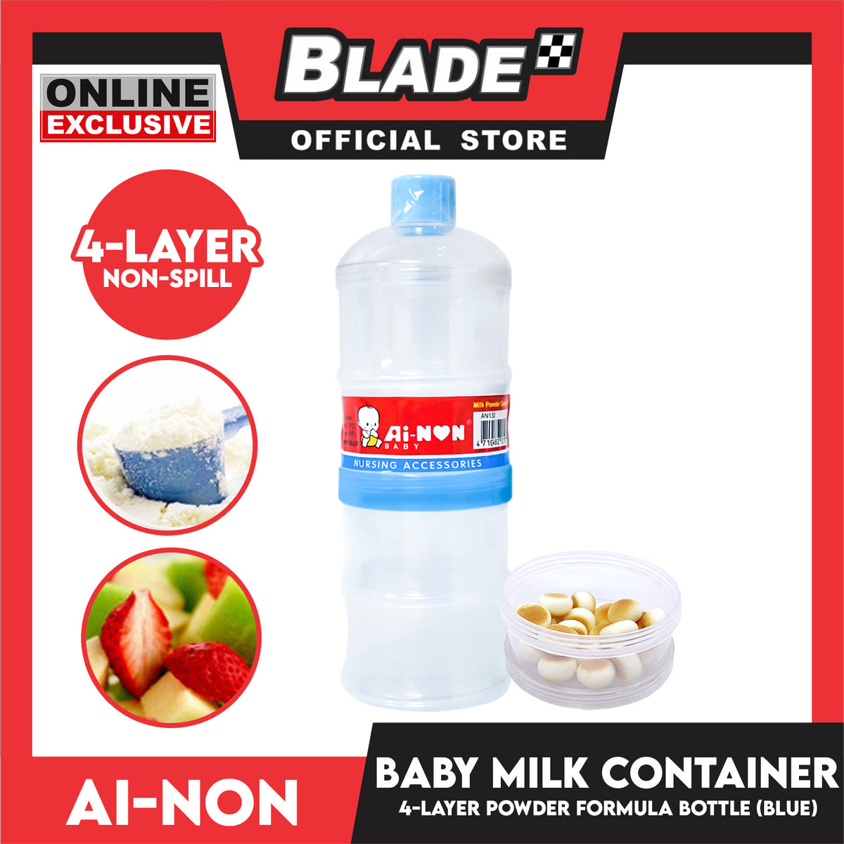 Ainon Baby 4-Layer Milk Powder Formula Container with Extra Cap AN133B (Blue)