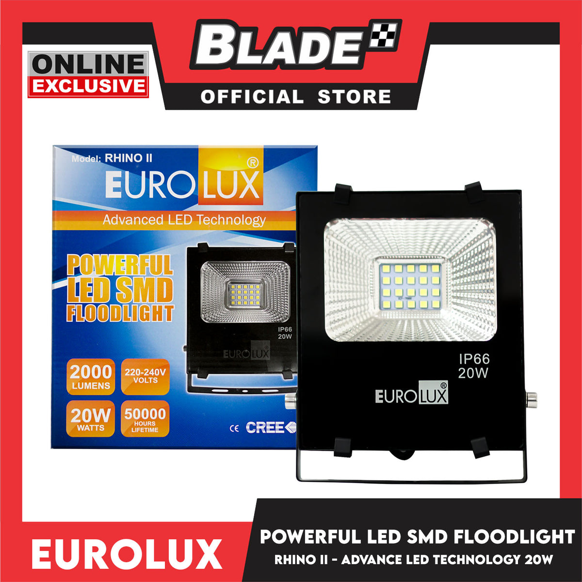 Eurolux Rhino II LED SMD Floodlight 2000 lumens 20 Watts (Daylight)