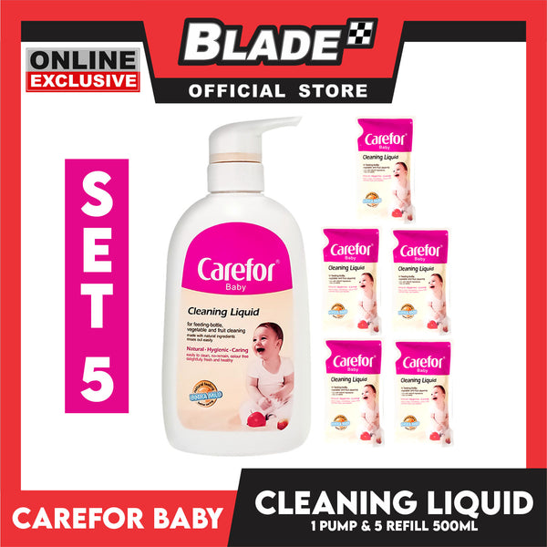 Carefor Baby Cleaning Liquid Pump with 5pcs Cleaning Refill 500ml (Set 5)