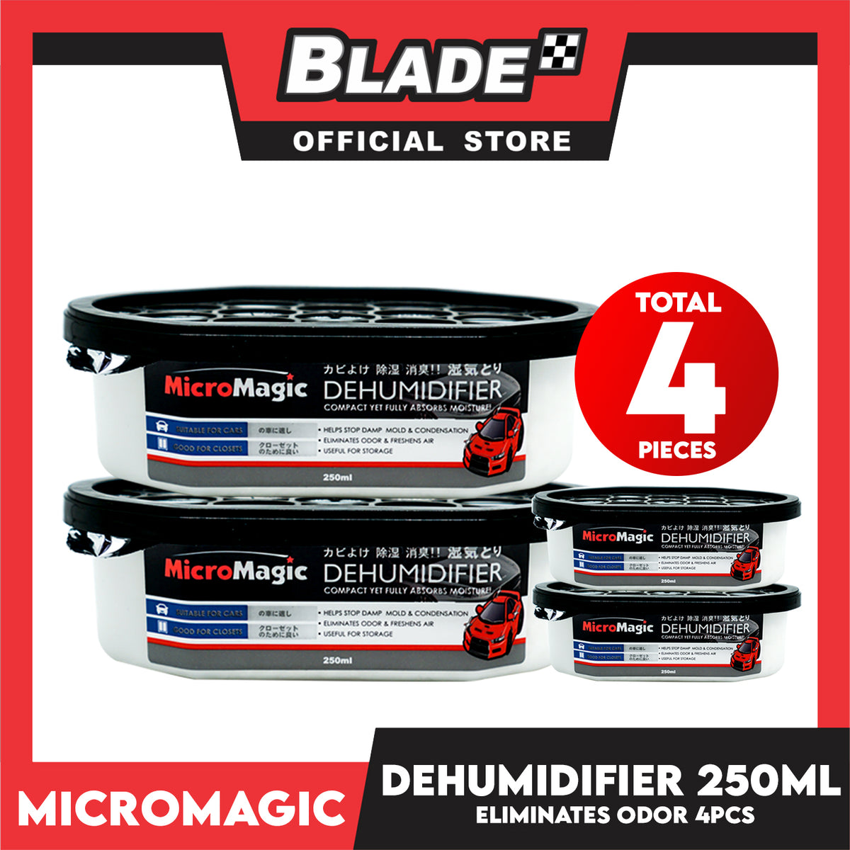 4pcs Micromagic Dehumidifier 250ml -Eliminates Musty Odor, Suitable for your car & closets