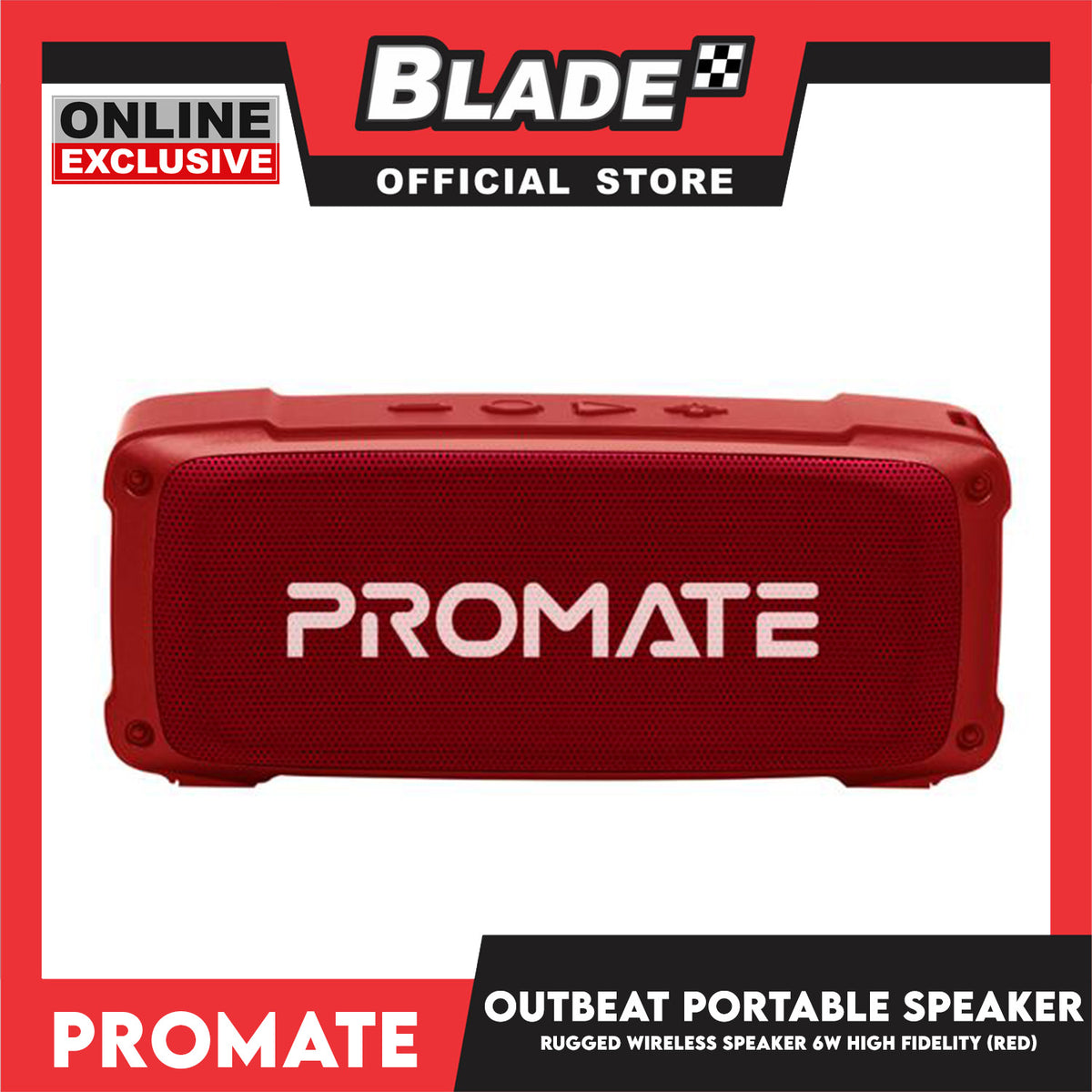 Promate Rugged Wireless Speaker 6W High Fidelity OutBeat (Red) Portable Speaker
