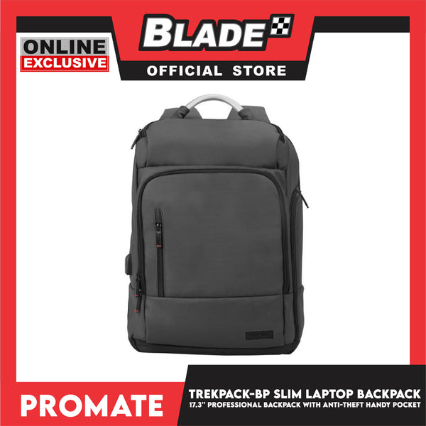Promate 17.3'' Professional Slim Laptop Backpack with Anti-Theft Handy Pocket TrekPack-BP (Black) Bagpack