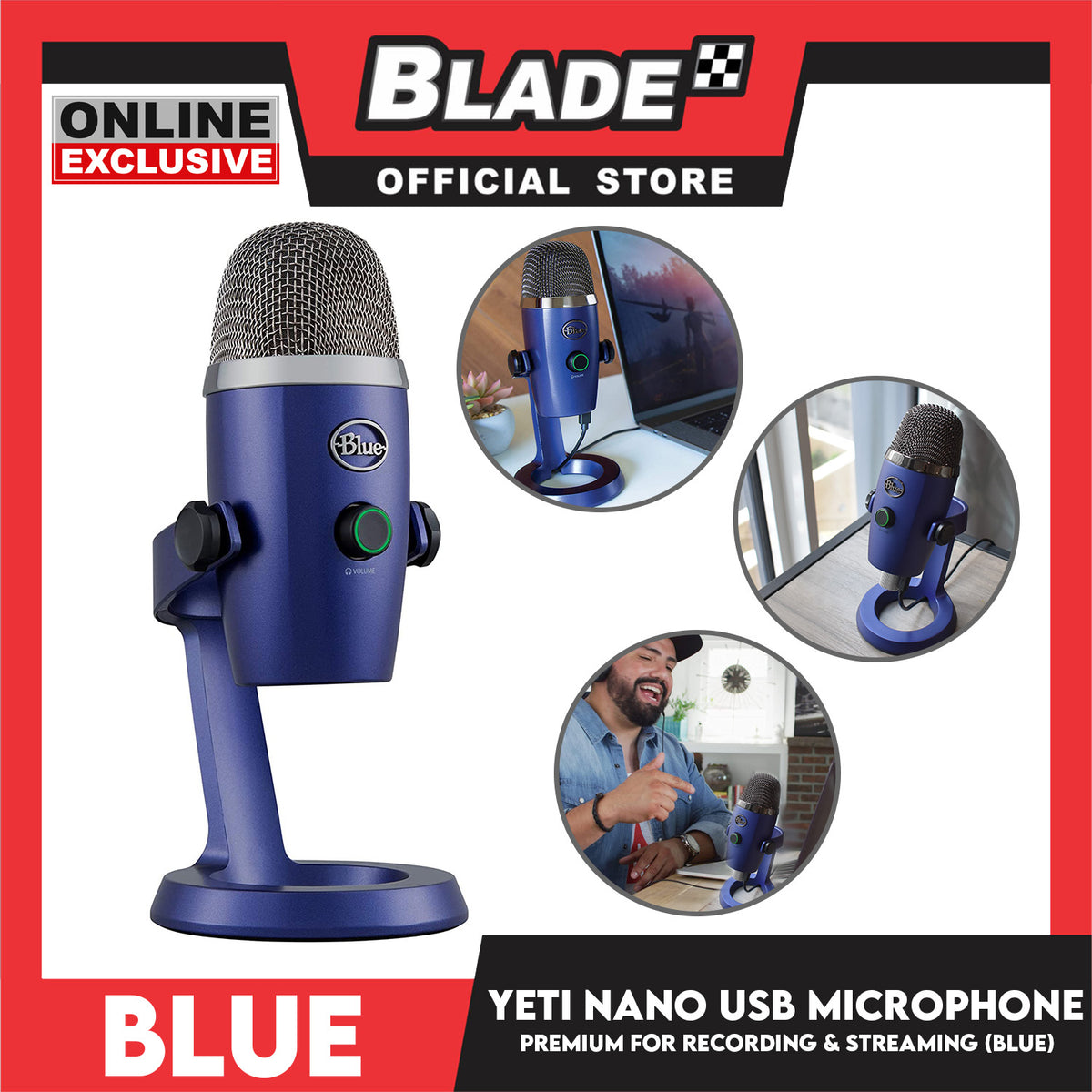 Blue Yeti Microphone Nano USB Microphone Premium for Recording and Streaming (Vivid Blue)