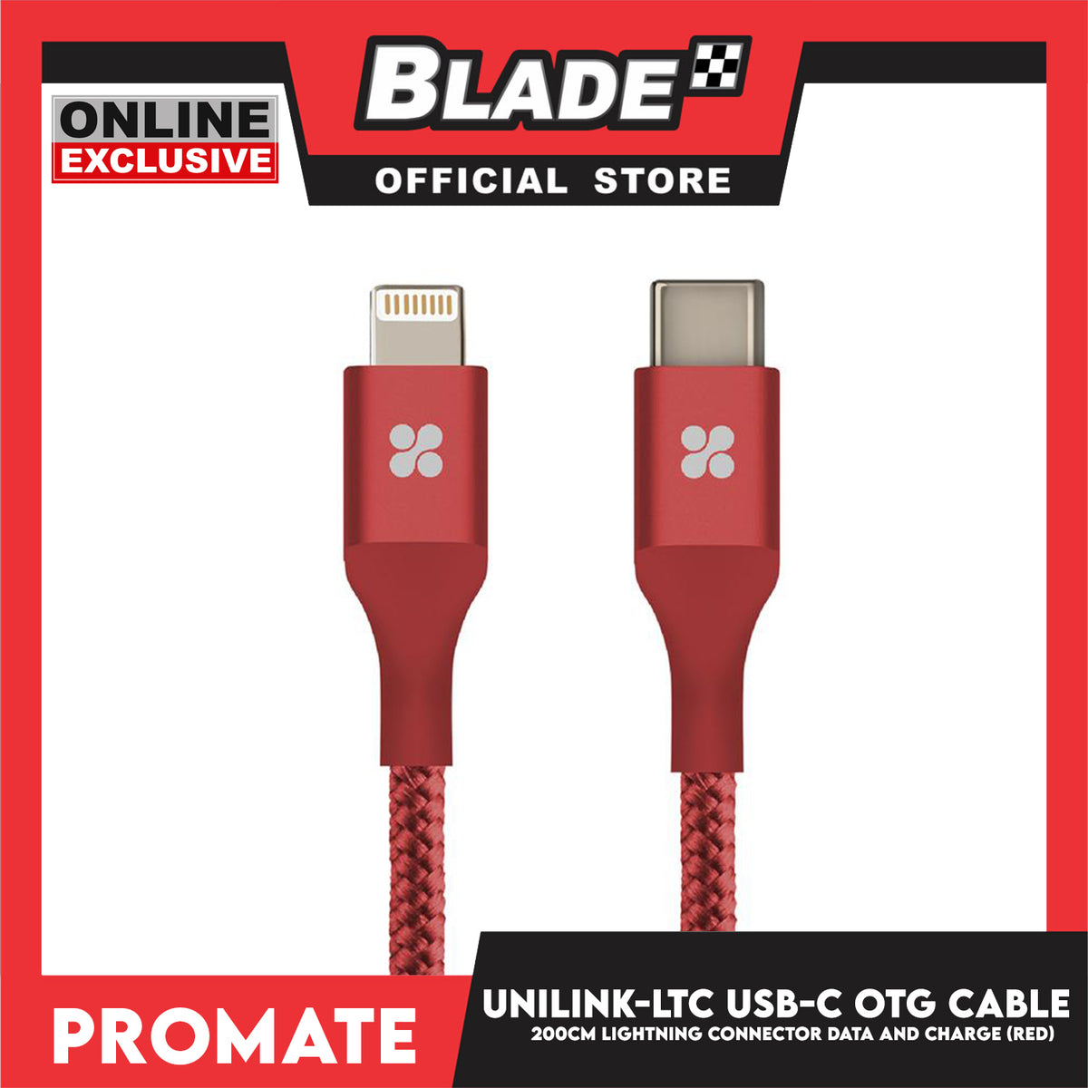 Promate 120cm USB-C OTG Cable with Lightning Connector UniLink-LTC (Red) Data and Charge, Fast Charging