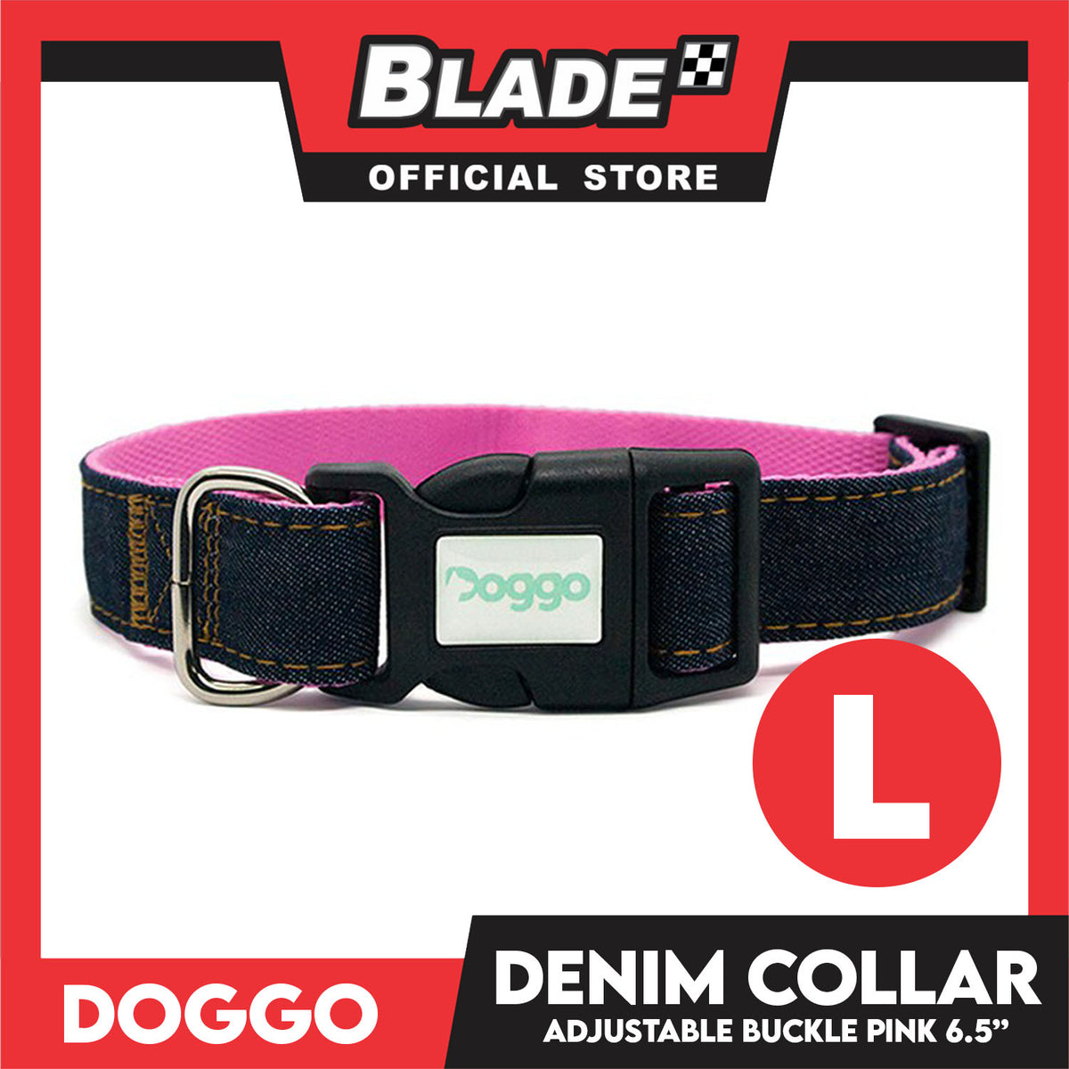 Doggo Collar Denim Design Large (Pink) Perfect Collar for Your Dog