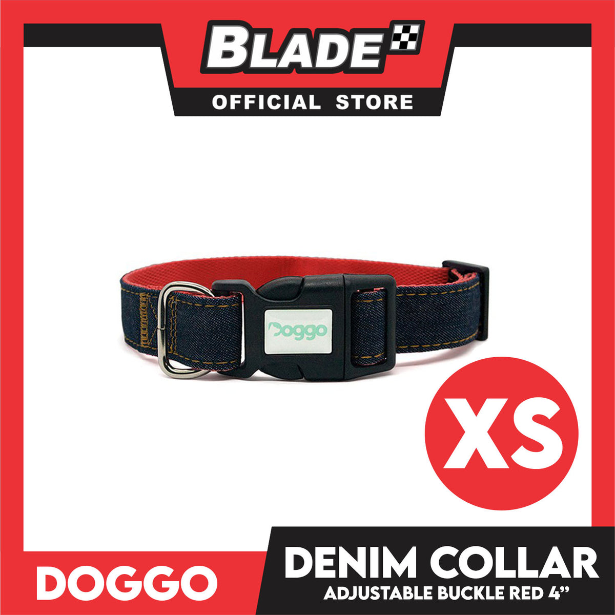 Doggo Collar Denim Design Extra Small (Red) Perfect Collar for Your Dog