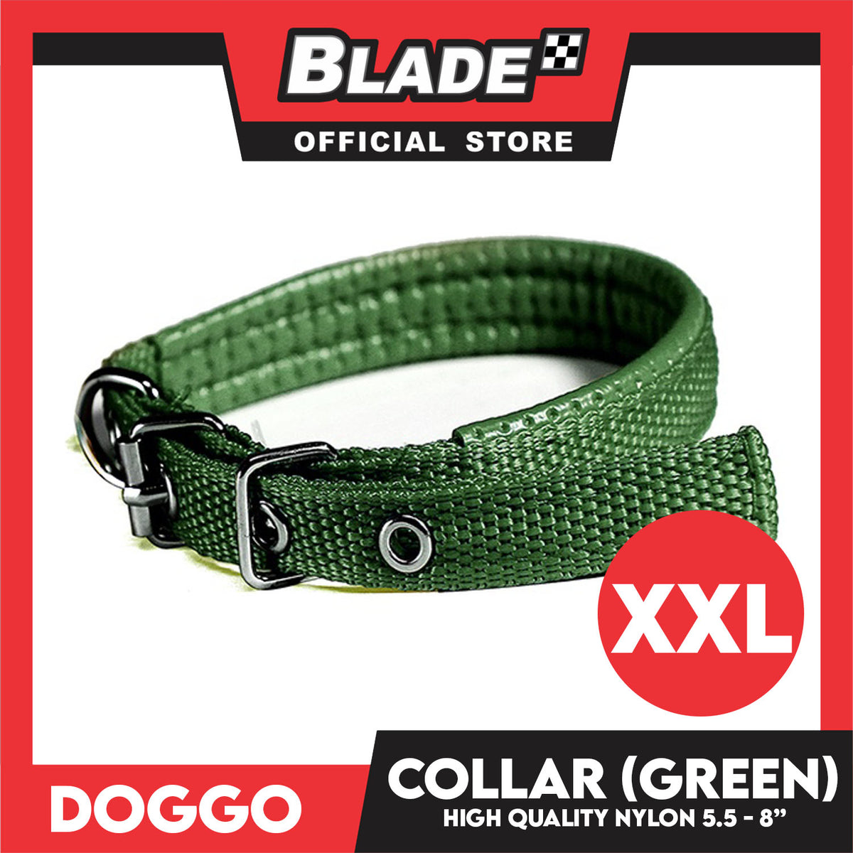Doggo Dog Collar Adjustable Buckle XXL Size (Green) Collar Nylon for Dog