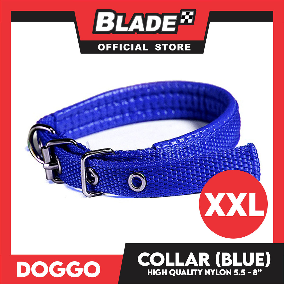 Doggo Dog Collar Adjustable Buckle XXL Size (Blue) Collar Nylon for Dog