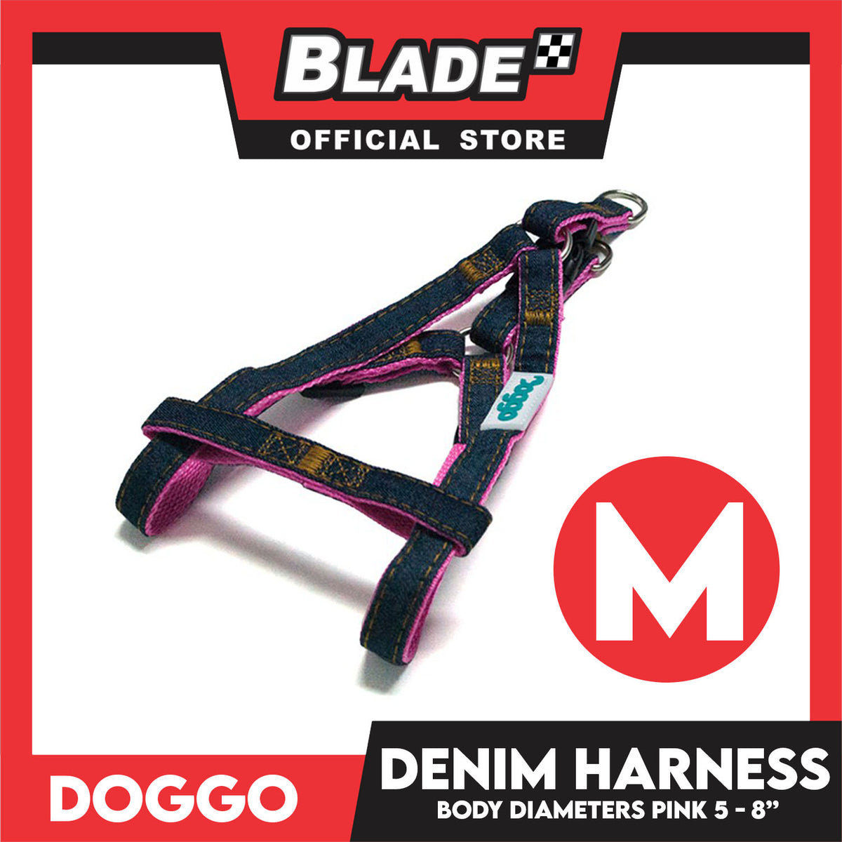 Doggo Denim Harness Medium Size (Pink) Harness for Dog