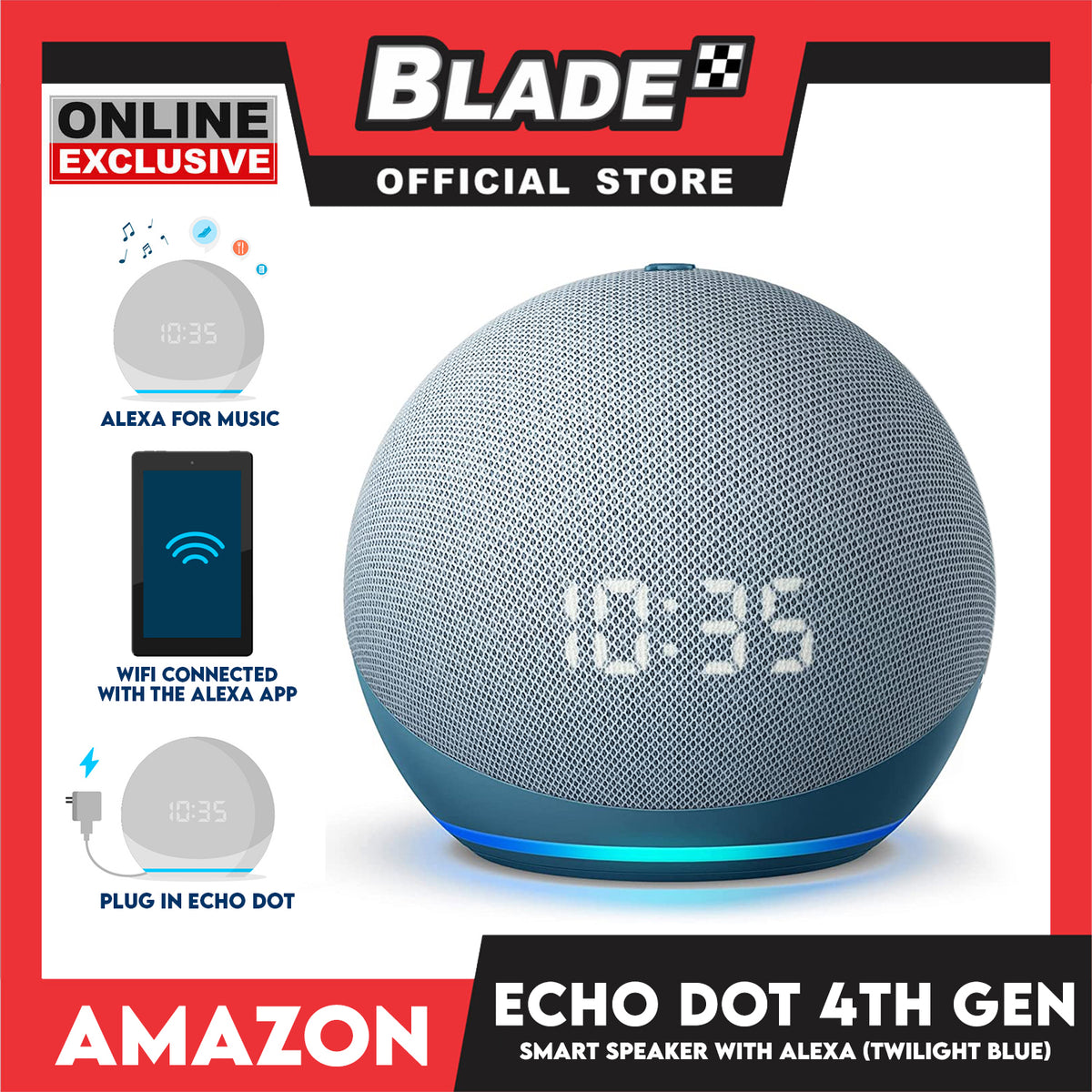 Amazon Echo Dot 4th Generation Smart Bluetooth Speaker with Clock (Twilight Blue)