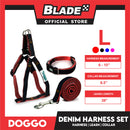 Doggo Strong Harness Set Denim Design Large (Red) Harness, Leash and Collar for Your Dog
