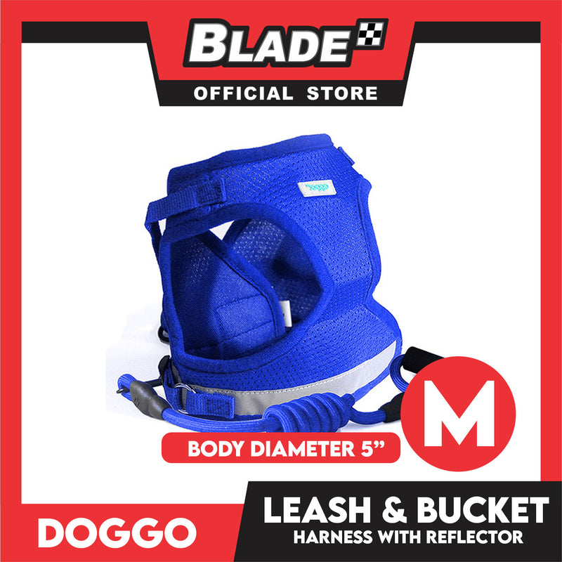 Doggo Leash and Bucket Harness with Reflector Medium (Blue) Perfect Set for Your Dog