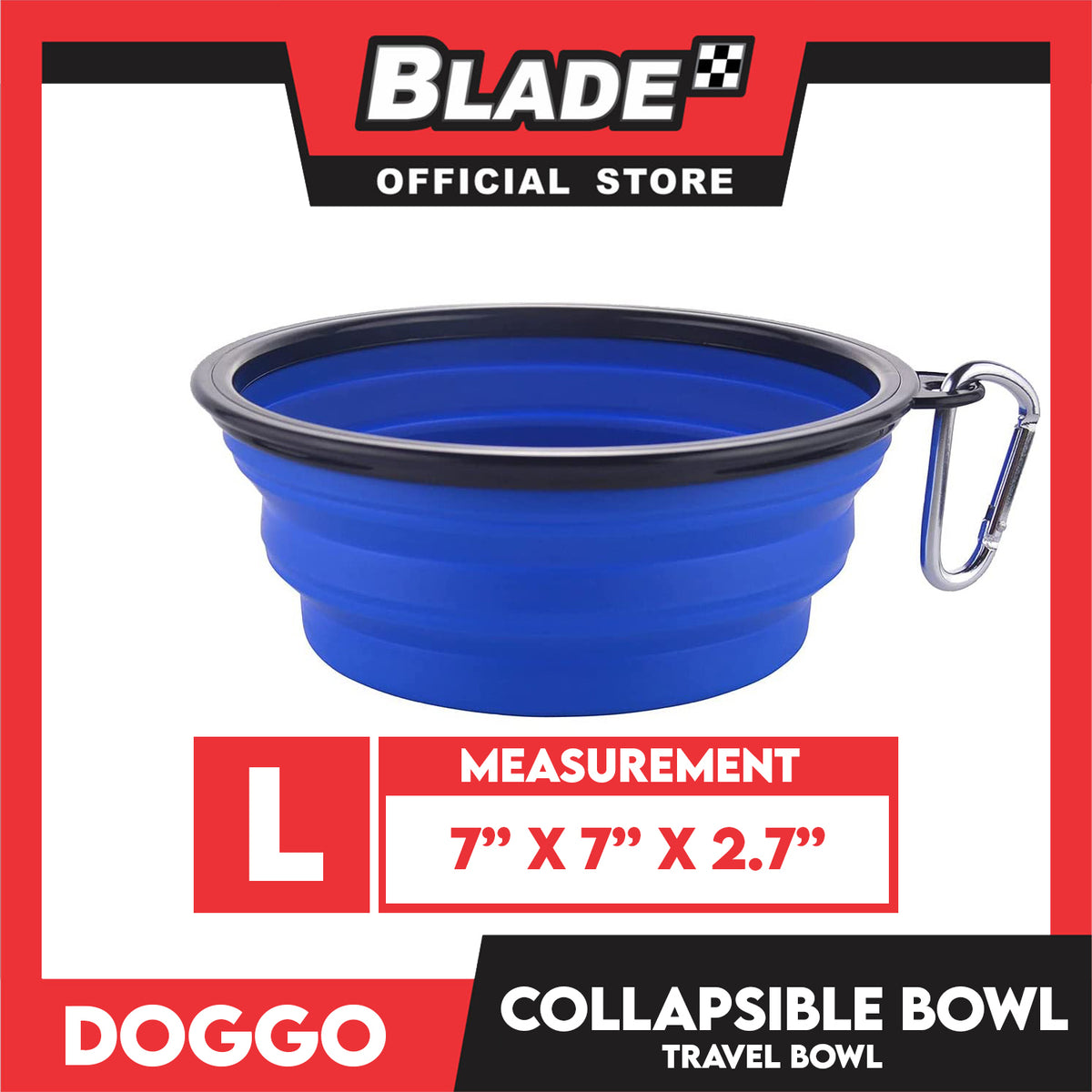 Doggo Collapsible Travel Bowl Large Size (Blue) Foldable Pet Feeding Bowl