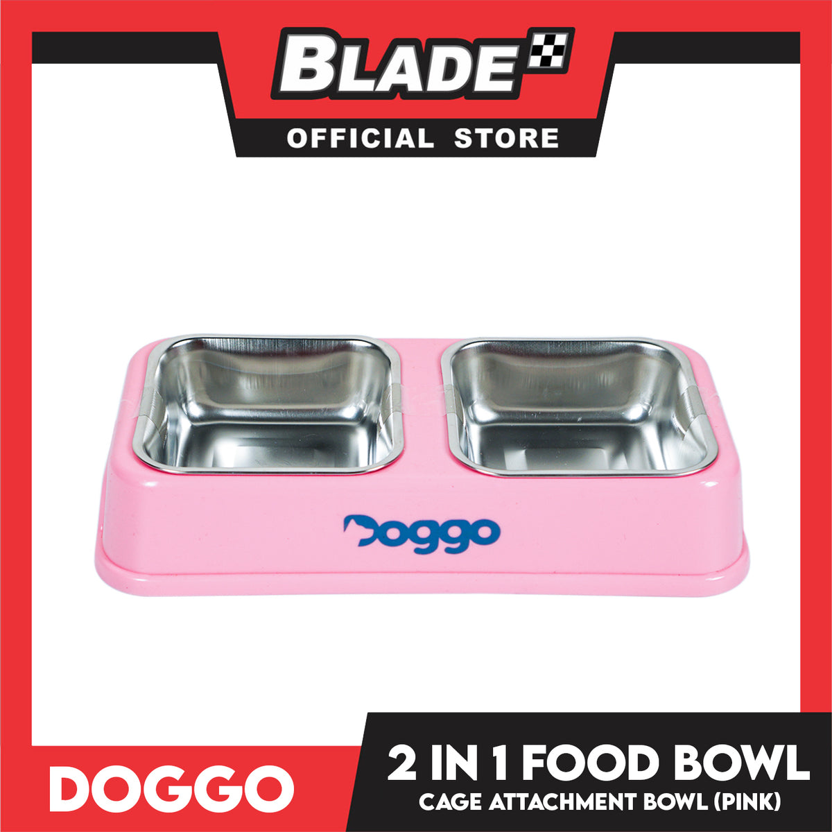 Doggo Quad 2 in 1 Bowl (Pink) Thick Plastic Material Detachable Pet Feeding Bowl
