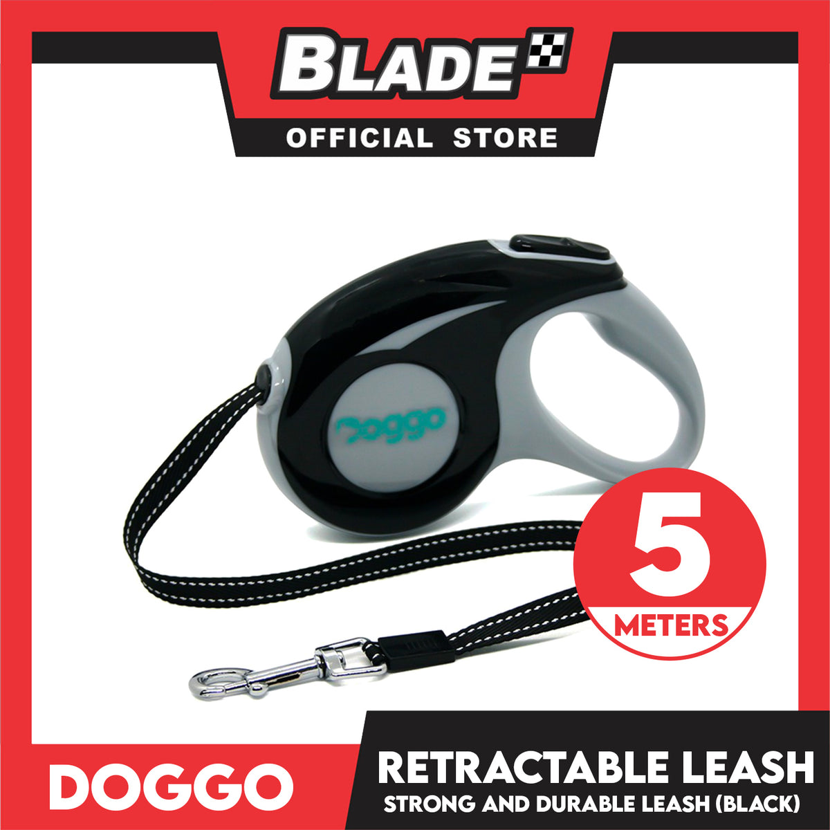Doggo Retractable Leash 5M (Black) Strong And Durable, In Comfort And Control Running And Convenient