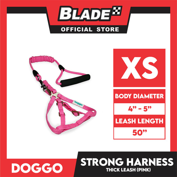 Doggo Strong Harness Thick Leash Soft Handle Steel Connector Extra Small (Pink) Safe Harness for Your Dog