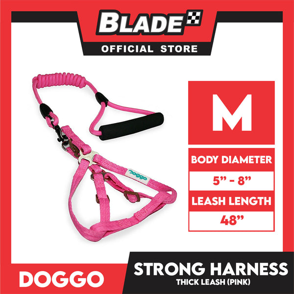 Doggo Strong Harness Thick Leash Soft Handle Steel Connector Medium (Pink) Safe Harness for Your Dog