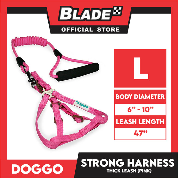 Doggo Strong Harness Thick Leash Soft Handle Steel Connector Large (Pink) Safe Harness for Your Dog