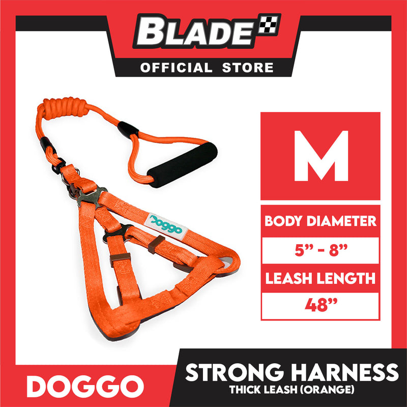 Doggo Strong Harness Thick Leash Soft Handle Steel Connector Medium (Orange) Safe Harness for Your Dog