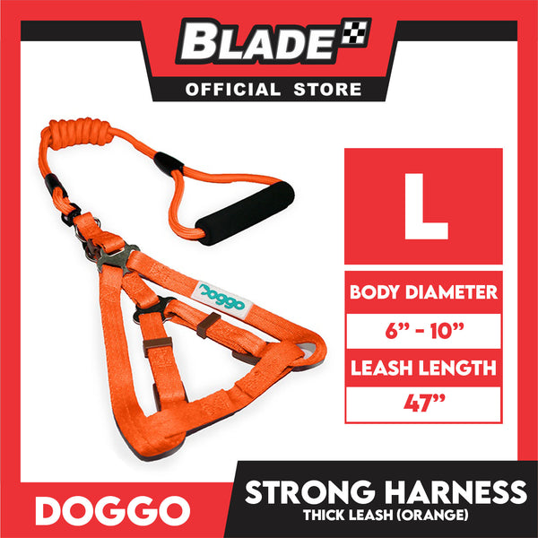 Doggo Strong Harness Thick Leash Soft Handle Steel Connector Large (Orange) Safe Harness for Your Dog