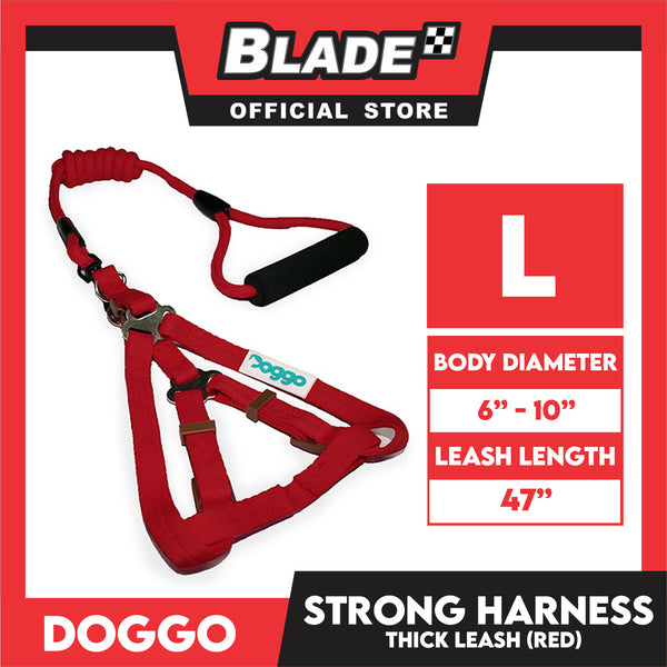Doggo Strong Harness Thick Leash Soft Handle Steel Connector Large (Red) Safe Harness for Your Dog