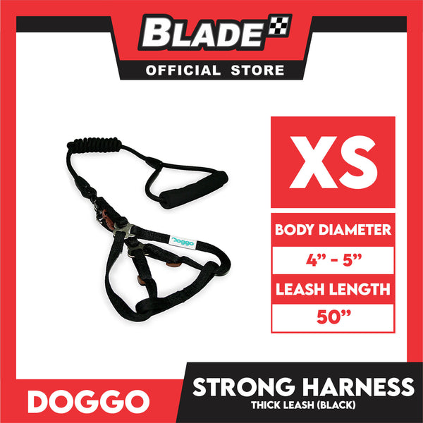 Doggo Strong Harness Thick Leash Soft Handle Steel Connector Extra Small (Black) Safe Harness for Your Dog