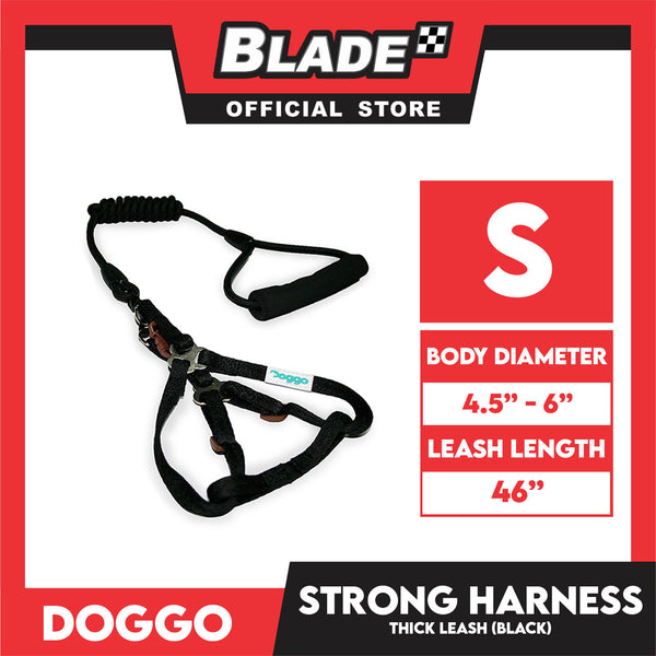 Doggo Strong Harness Thick Leash Soft Handle Steel Connector Small (Black) Safe Harness for Your Dog