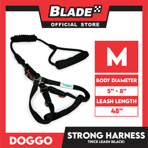 Doggo Strong Harness Thick Leash Soft Handle Steel Connector Medium (Black) Safe Harness for Your Dog