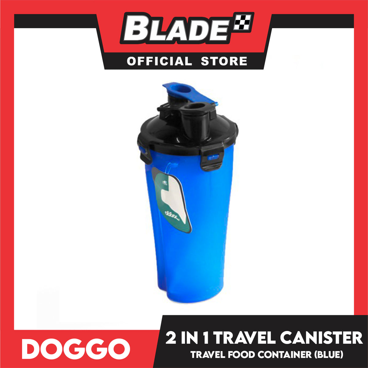 Doggo 2 in 1 Travel Canister, Durable Hard Plastic (Blue)
