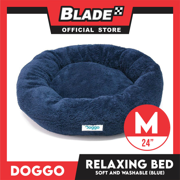 Doggo Relaxing Bed Navy Blue (Medium) Round Fur Bed Machine Washable
