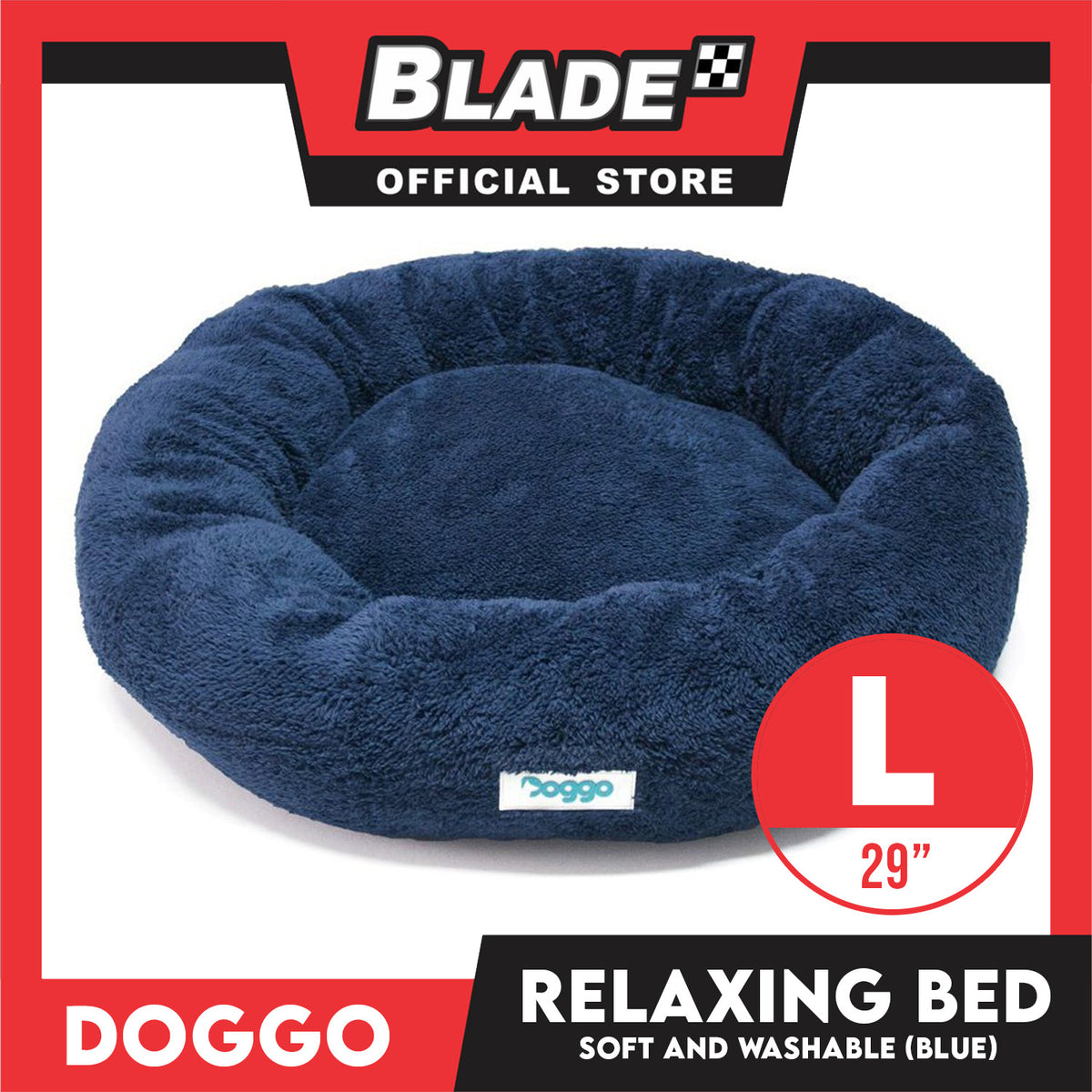 Doggo Relaxing Bed Navy Blue (Large) Round Fur Bed Machine Washable