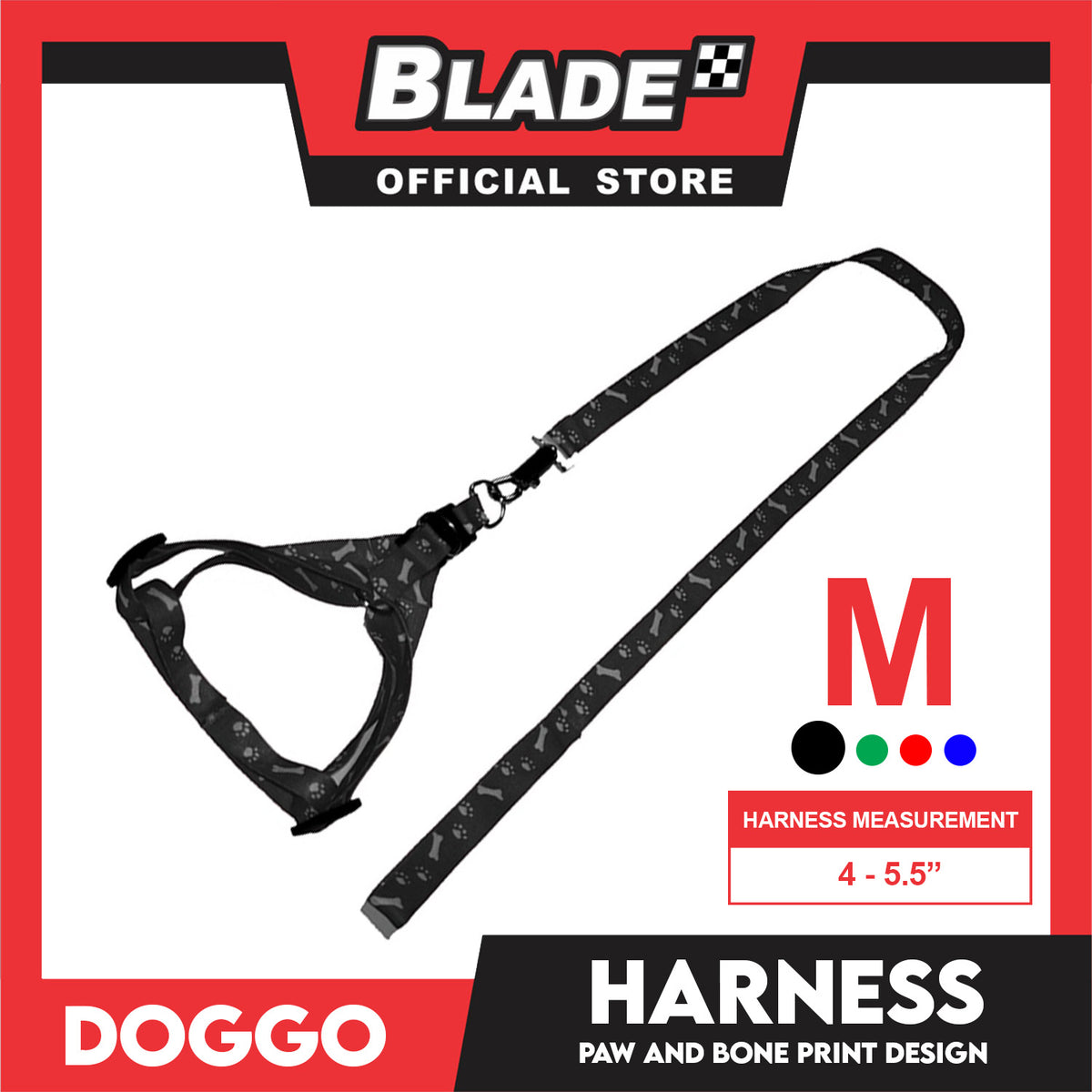 Doggo Harness Leash With Design Medium Size (Black) Harness Leash for Your Puppy
