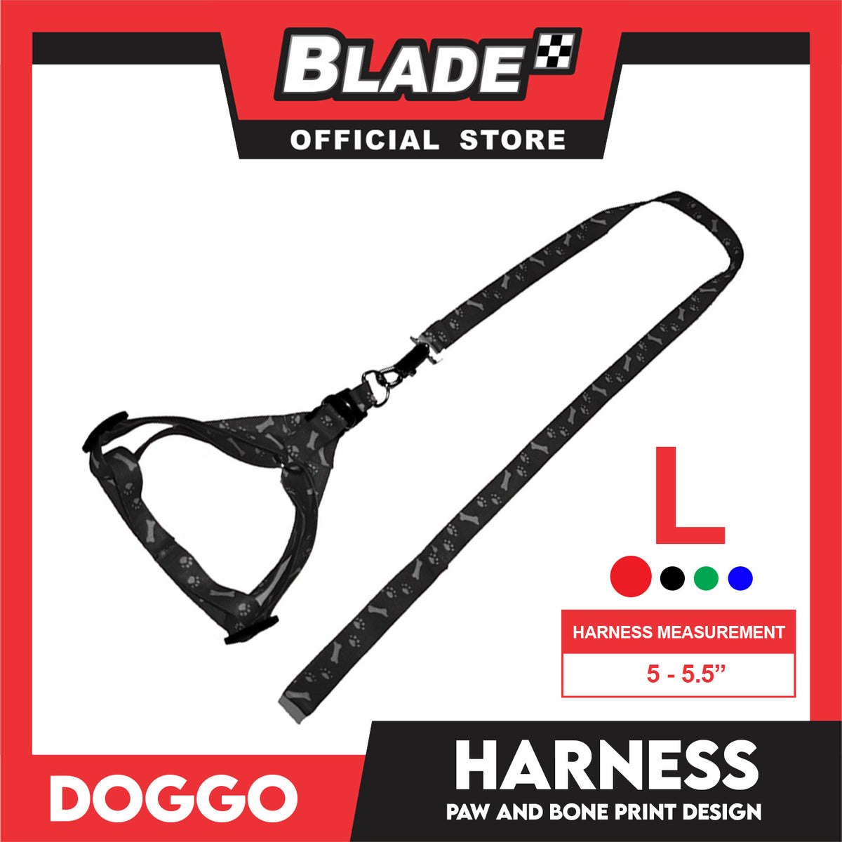 Doggo Harness Leash With Design Large Size (Black) Harness Leash for Your Puppy