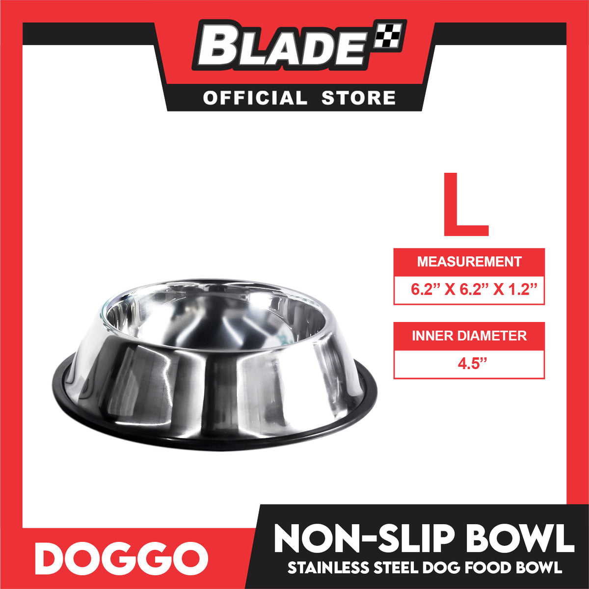 Doggo Non-Slip Bowl (Large) Durable Stainless Pet Feeding Bowl