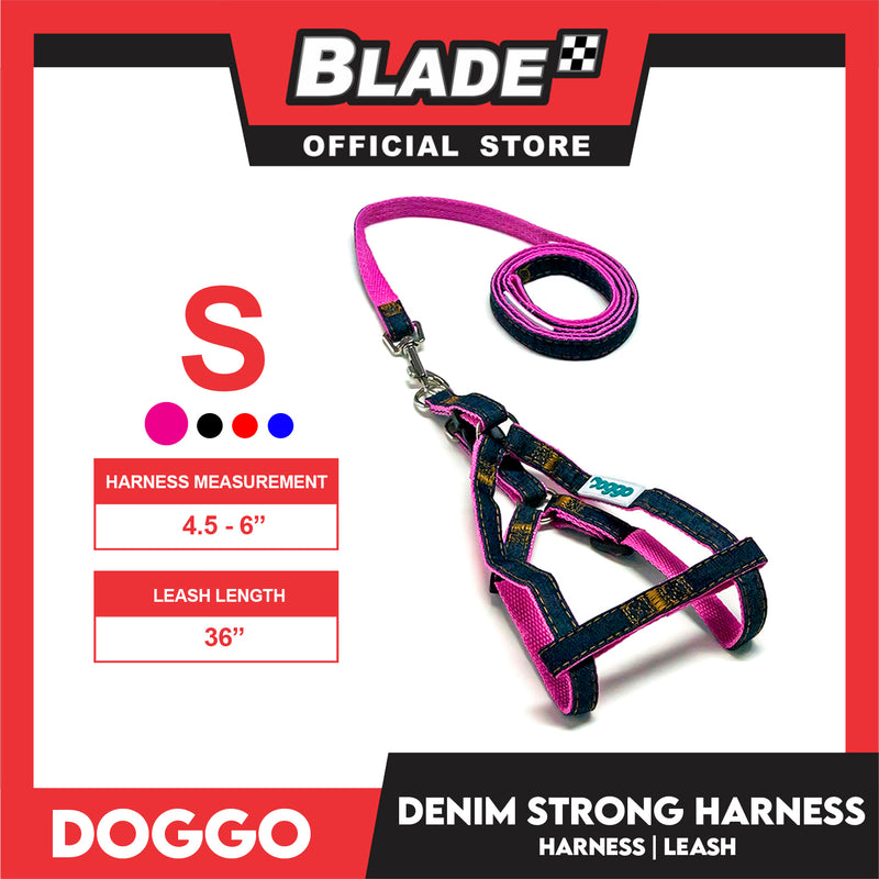 Doggo Denim Strong Harness Small (Pink) Thick Leash and Straps for Your Dog