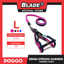 Doggo Denim Strong Harness Large (Pink) Thick Leash and Straps for Your Dog