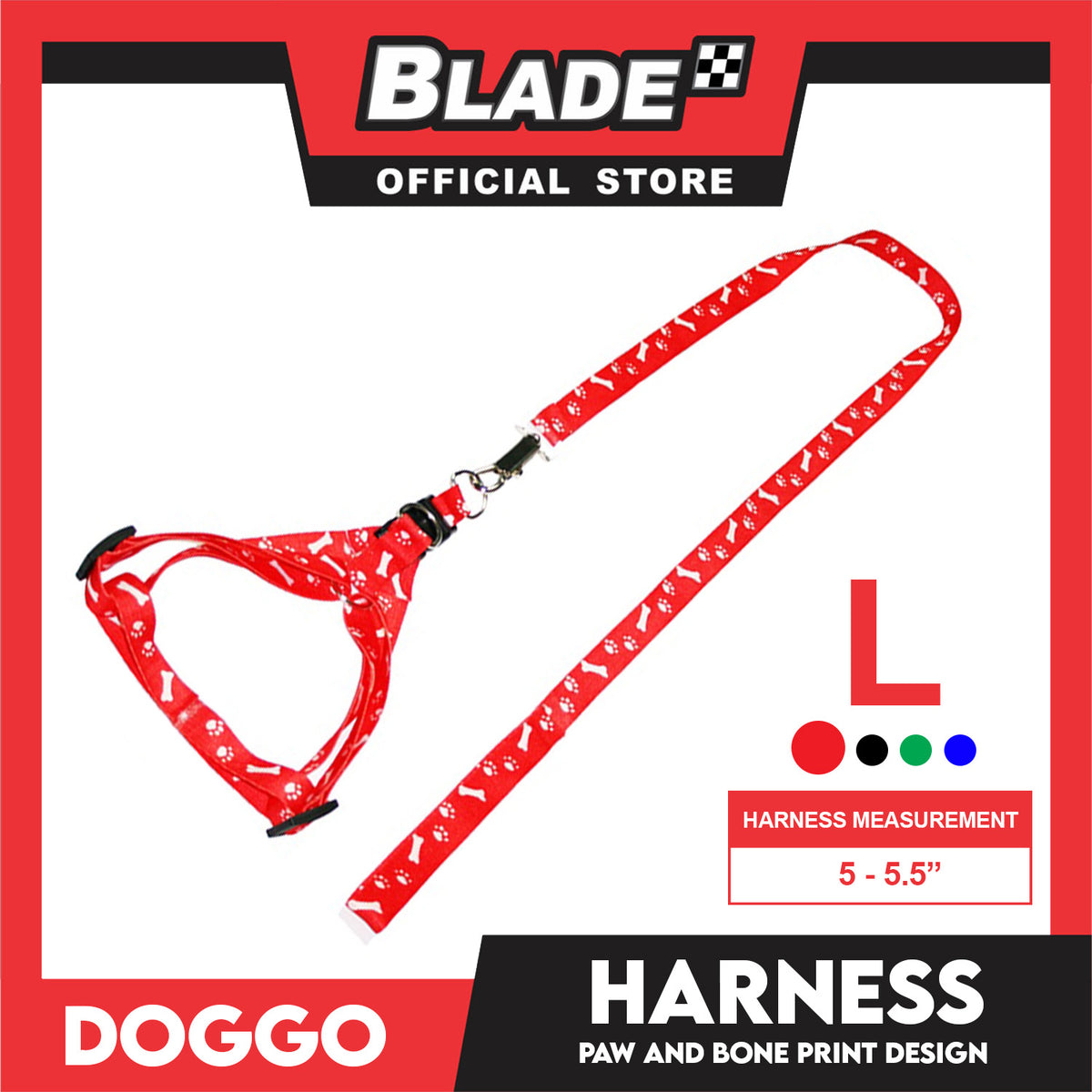 Doggo Harness Leash With Design Large Size (Red) Harness Leash for Your Puppy