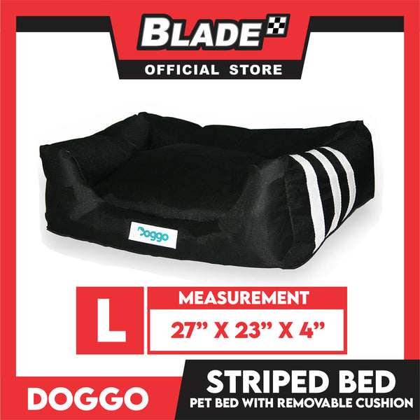 Doggo Striped Bed Black with White Striped (Large) with Removable Cushion