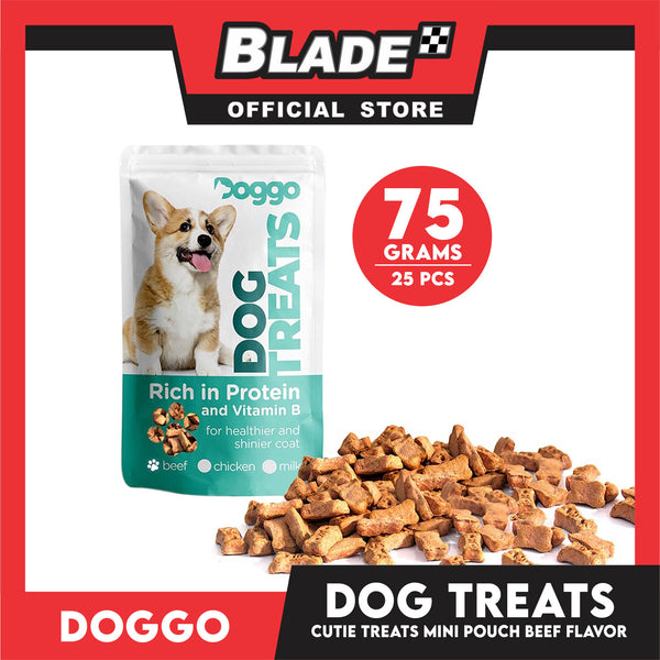 Doggo Dog Cutie Treats Mini Pouch 75 grams, 25 pcs. (Beef Flavor) Mini Pouch Treats for Your Dog