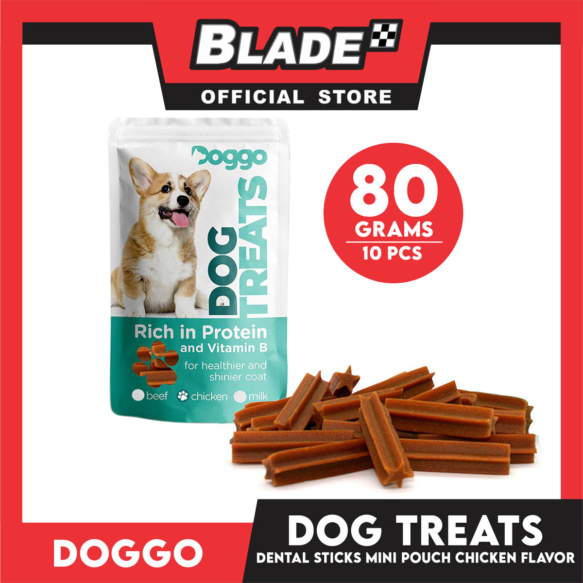 Doggo Dog Treats Dental Sticks Mini Pouch 10 pcs. (Chicken Flavor) Dental Treats Mini for Your Dog