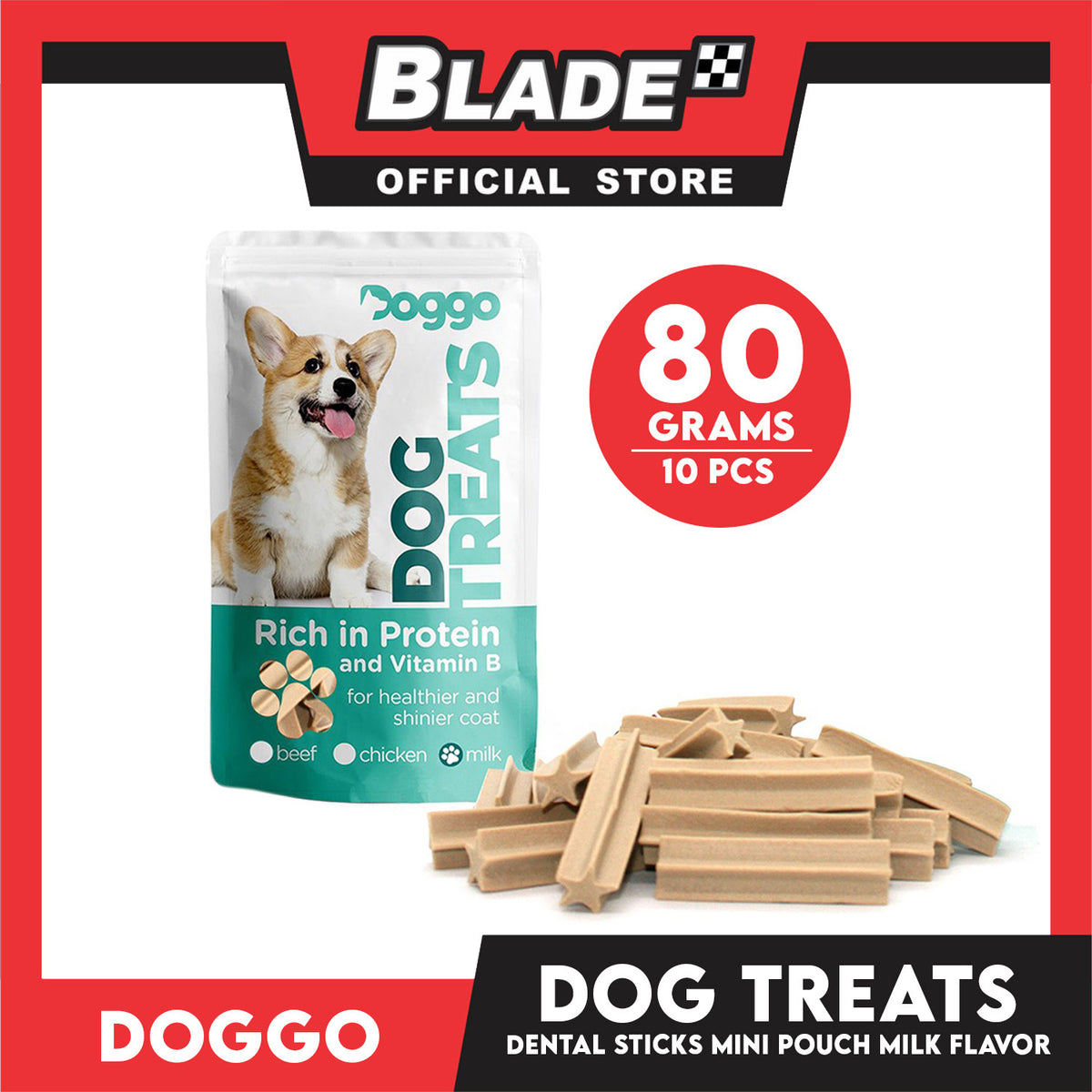 Doggo Dog Treats Dental Sticks Mini Pouch 10 pcs. (Milk Flavor) Dental Treats Mini for Your Dog