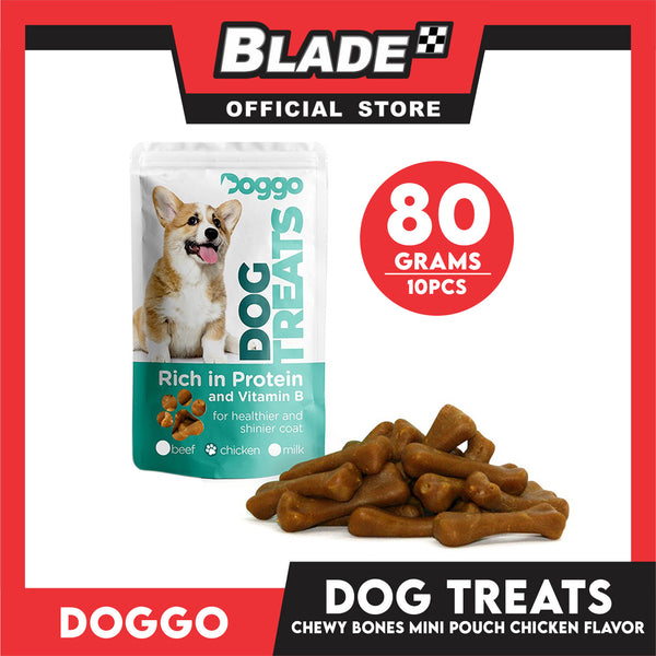 Doggo Dog Treats Chewy Bones Mini Pouch 80 grams, 10 pcs. (Chicken Flavor) Treats Mini for Your Dog