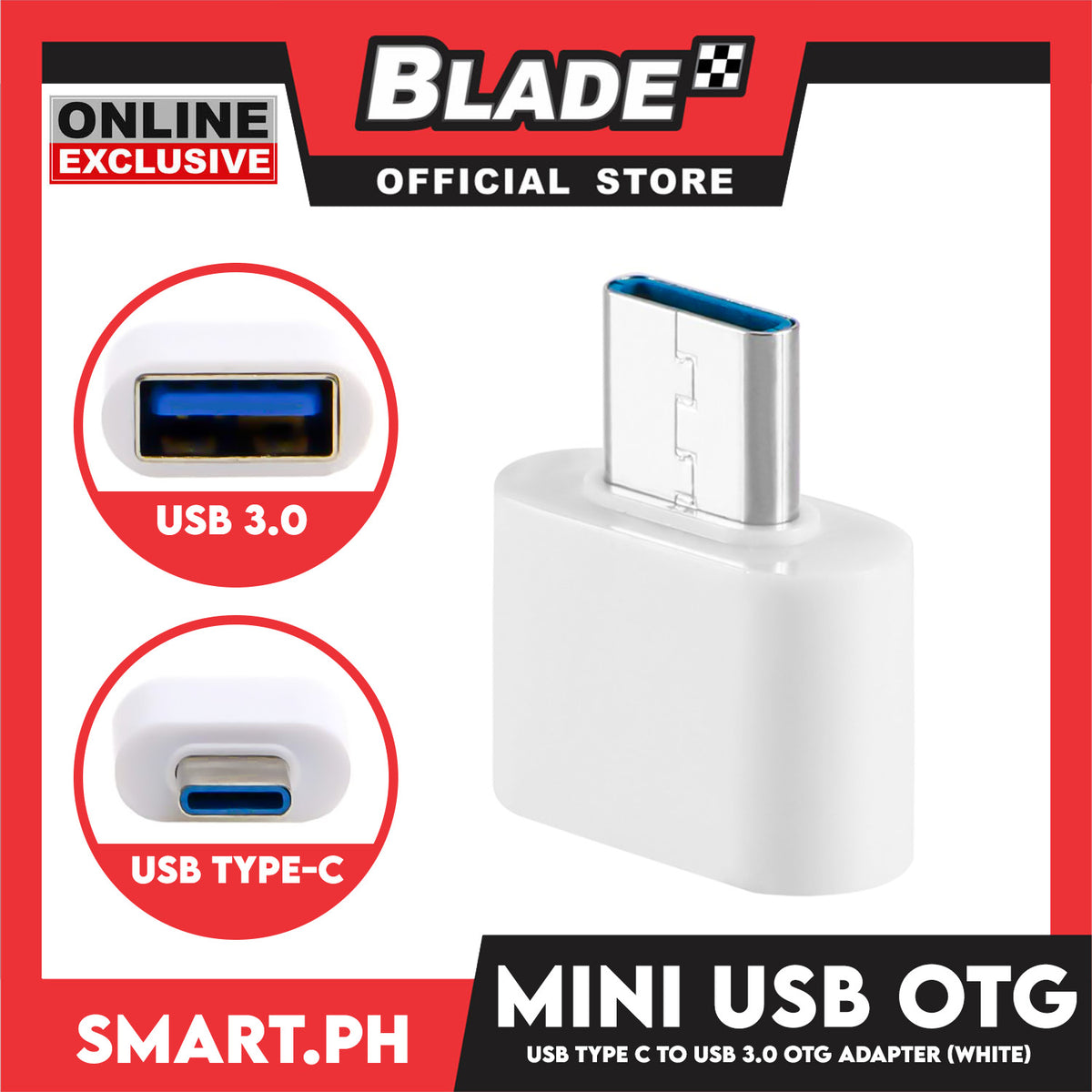 OTG Adapter Type-C to 3.0A USB Charger Adapter (White) USB Male To USB Type-C Female Cable Adapter Converter