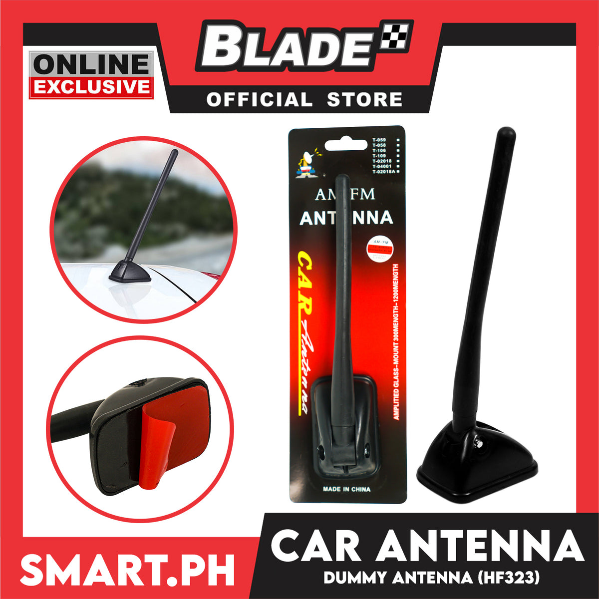 Car Antenna AM-FM Dummy HF323 Universal For All Cars (Black)