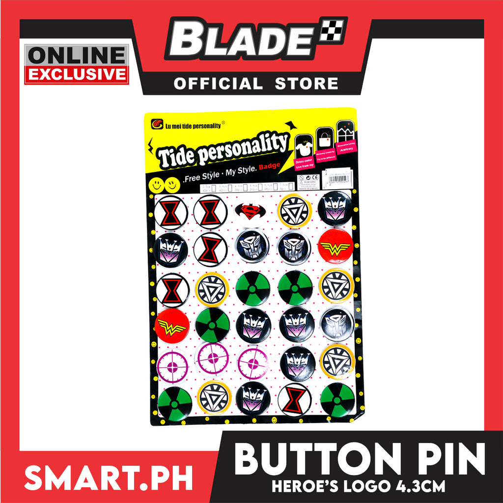 Gifts Fashion Button Pin, Badge Pin 4.3cm (Assorted Hero Logo Designs ...