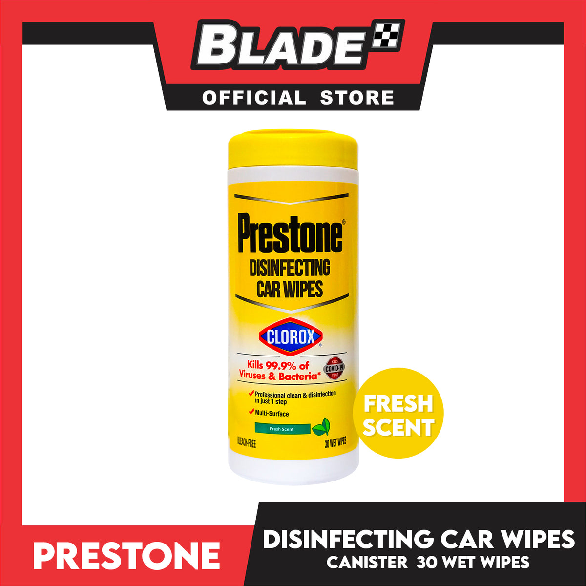 Prestone Disinfecting Car Wipes Canister 30pcs (Fresh Scent)